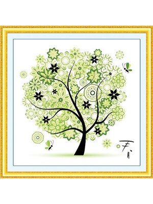 tree-1055 *พร้อมส่ง* ชุดปักครอสติช ลายต้นไม้ในฤดูใบไม้ผลิ ขนาด 46*46 ซม.ผ้าครอสติช 11CTพิมพ์ลายปักบนผ้า ไหมคอตตอน 11 สี ผังลาย เข็ม