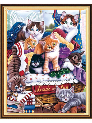 cat-1009 *สินค้าหมด* ชุดปักครอสติช ลายรวมแมวน้อย (ปักเต็มผืนผ้า ไม่มีเดินเส้น ผ้า11CTพิมพ์ลาย ปัก 3 เส้นเล็ก) ขนาด 40*50 ซม.ผ้าครอสติช 11CTพิมพ์ลายปักบนผ้า ไหมคอตตอน 33 สี ผังลาย เข็ม