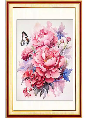 botan-1116 *สินค้าหมด* ชุดปักครอสติช ลายช่อโบตั๋นชมพู (ปักเต็มผืนผ้า ไม่มีเดินเส้น ผ้า9CTพิมพ์ลาย มีประกาย ปัก 4 เส้นเล็ก) ขนาด 60*80 ซม. ผ้าครอสติช 9CTพิมพ์ลายปักบนผ้า ไหมคอตตอน 56 สี ผังลาย เข็ม