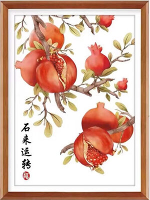 fruit-1106 *สินค้าหมด* ชุดปักครอสติช ลายช่อทับทิม (ไม่มีเดินเส้น ผ้า 9CTพิมพ์ลาย ปัก 4 เส้นเล็ก) ขนาด 63*85 ซม.ผ้าครอสติช 9CTพิมพ์ลายปักบนผ้า ไหมคอตตอน 29 สี ผังลาย เข็ม