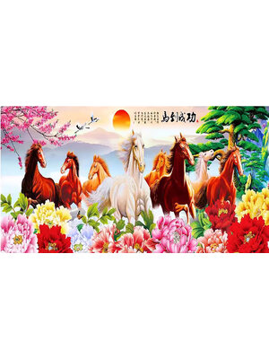 maa-2001 *พร้อมส่ง* ชุดภาพติดคริสตัลกลม ลาย 8 อาชา (งานติดเต็มภาพ) ขนาด 120*50 ซม.ผ้าแคนวาสลงผังลายติดเต็มภาพ เม็ดคริสตัลกลม 40 สี อุปกรณ์ในการติดคริสตัลครบชุด