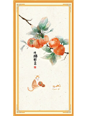 cat-1124 *สินค้าหมด* ชุดปักครอสติช ลายแมวน้อยกับช่อลูกพลับ (งานปักเต็มลาย ไม่มีเดินเส้น) ขนาด 40*75 ซม.ผ้าครอสติช 11CTพิมพ์ลายปักบนผ้า ไหมคอตตอน 27 สี ผังลาย เข็ม