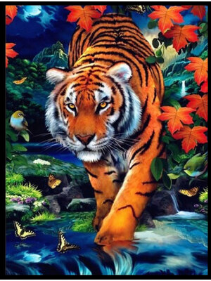 tiger-2021 *พร้อมส่ง* ชุดภาพติดคริสตัลกลม ลายเสือ (งานติดเต็มภาพ) ขนาด 40*50 ซม.ผ้าแคนวาส ลงกาวติดเต็มลาย+คริสตัลกลม 19 สี+อุปกรณ์ครบชุด