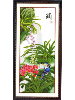 bloom-1014 *พร้อมส่ง* ชุดปักครอสติช ลายนกน้อยกับช่อกล้วยไม้ (ปักครั้งละ 3 เส้นเล็ก) ขนาด 40*95 ซม ผ้าครอสติช 11CTพิมพ์ลายปักบนผ้า ไหมคอตตอน 38 สี ผังลาย เข็ม