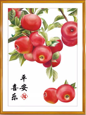 fruit-1006 *พร้อมส่ง* ชุดปักครอสติช ลายช่อแอปเปิ้ล (ไม่มีเดินเส้น ผ้า11CTพิมพ์ลาย ปัก 3 เส้นเล็ก) ขนาด 40*50 ซม.ผ้าครอสติช 11CTพิมพ์ลายปักบนผ้า ไหมคอตตอน 25 สี ผังลาย เข็ม