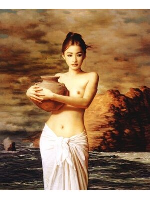 lady-2024 *พร้อมส่ง* ชุดภาพติดคริสตัลกลม ลายสาวงามถือคณโฑ (งานติดเต็มภาพ) ขนาด 40*47 ซม. คริสตัลกลม 35 สี อุปกรณ์ครบชุด