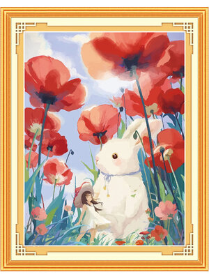 rabbit-1003 *พร้อมส่ง* ชุดปักครอสติช ลายกระต่ายกับสาวน้อย (ปักเต็มผืนผ้า ไม่มีเดินเส้น ผ้า11CTพิมพ์ลาย ปัก 3 เส้นเล็ก) ขนาด 50*63 ซม.ผ้าครอสติช 11CTพิมพ์ลายปักบนผ้า ไหมคอตตอน 41 สี ผังลาย เข็ม