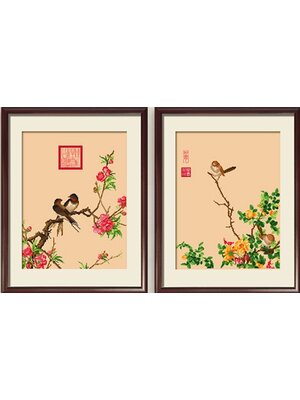 bird-1008 *พร้อมส่ง* ชุดปักครอสติช ลายเซต 2 ชิ้น นกน้อยกับดอกไม้ (ผ้า11CTพิมพ์ลาย สีน้ำตาล ปัก 3 เส้นเล็ก) ขนาดภาพละ 41*49 ซม.ผ้าครอสติช 11CTสีน้ำตาล พิมพ์ลายปักบนผ้า ไหมคอตตอน 61 สี ผังลาย เข็ม