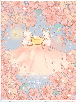 rabbit-1037 *สินค้าหมด* ชุดปักครอสติช ลายกระต่ายคู่ถือทองคำ (ปักเต็มผืนผ้า ไม่มีเดินเส้น ผ้า11CTพิมพ์ลาย ปัก 3 เส้นเล็ก) ขนาด 50*63 ซม.ผ้าครอสติช 11CTพิมพ์ลายปักบนผ้า ไหมคอตตอน 17 สี ผังลาย เข็ม