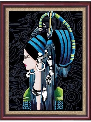 lady-1015 *พร้อมส่ง* ชุดปักครอสติช ลายสาวพื้นเมือง (ปักเต็มผืนผ้า ไม่มีเดินเส้น ผ้า11CTพิมพ์ลาย ปัก 3 เส้นเล็ก) ขนาด 60*78 ซม.ผ้าครอสติช 11CTพิมพ์ลายปักเต็มลายผ้า+ไหมคอตตอน 17 สี+ผังลาย+เข็ม