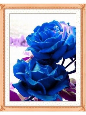 rose-1042 *พร้อมส่ง* ชุดปักครอสติช ลายกุหลาบสีน้ำเงิน (ไม่มีเดินเส้น ผ้า11CTพิมพ์ลาย ปักครั้งละ 3 เส้นเล็ก) ขนาด 66*82 ซม.ผ้าครอสติช 11CTพิมพ์ลายปักบนผ้า+ไหมคอตตอน 34 สี+ผังลาย+เข็ม