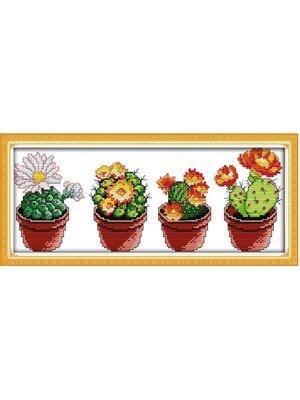 cactus-1007 *สินค้าหมด* ชุดปักครอสติชลายต้นตะบองเพชร ชุดที่ 1 ขนาด 46*21 ซม.ผ้าครอสติช 11CTพิมพ์ลายปักบนผ้า ไหมคอตตอน 17 สี ผังลาย เข็ม