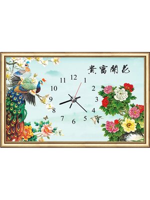 clock-2030 *พร้อมส่ง* ชุดภาพติดคริสตัลกลม ลายนาฬิกานกยูงมงคล (งานติดเต็มภาพ) ขนาด 54*38 ซม ผ้าแคนวาสพิมพ์ลาย+คริสตัลกลม 33 สี (มีตัวเรือนนาฬิกา) อุปกรณ์ครบชุด
