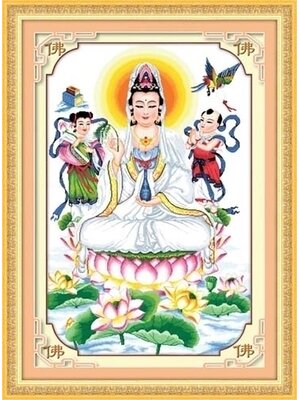tep-1045 *สินค้าหมด* ชุดปักครอสติช ลายพระโพธิสัตว์กวนอิม (ปักครั้งละ 3 เส้นเล็ก) ขนาดใหญ่ 87*127 ซม.ผ้าครอสติช 11CTพิมพ์ลายปักบนผ้า+ไหมคอตตอน 51 สี+ผังลาย+เข็ม