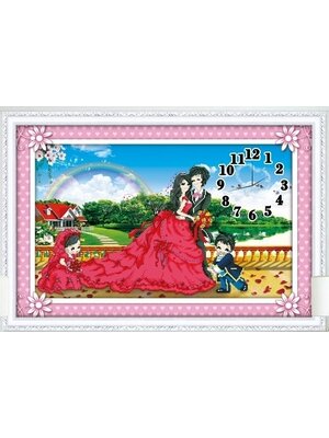 clock-1028 *สินค้าหมด* ชุดปักครอสติช ลายนาฬิกาคู่บ่าวสาว (งานปักเต็มลาย) ขนาด 70*50 ซม.ผ้าครอสติช 11CTพิมพ์ลายปักเต็มลายผ้า ไหมคอตตอน 54 สี ผังลาย เข็ม