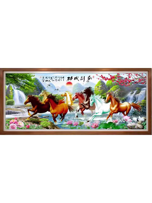 maa-2003 *พร้อมส่ง* ชุดภาพติดคริสตัลกลม ลาย 8 อาชา (งานติดเต็มภาพ คริสตัลเม็ดกลม) ขนาด 120*50 ซม.ผ้าแคนวาสลงผังลายเต็ม เม็ดคริสตัลกลม 42 สี อุปกรณ์ในการติดครบชุด