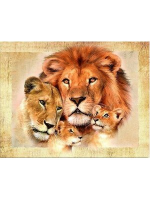 lion-2002 *พร้อมส่ง* ชุดภาพติดคริสตัลกลม ลายครอบครัวสิงโต (งานติดเต็มภาพ) ขนาดเล็ก 25*20 ซม.คริสตัลกลม 26 สี อุปกรณ์ครบชุด