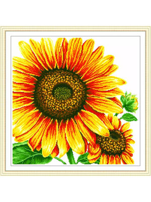 sunflower-1003 *พร้อมส่ง* ชุดปักครอสติช ลายทานตะวัน (ไม่มีเดินเส้น ผ้า11CTพิมพ์ลาย ปัก 3 เส้นเล็ก) ขนาด 58*58 ซม.ผ้าครอสติช 11CTพิมพ์ลายปักบนผ้า ไหมคอตตอน 29 สี ผังลาย เข็ม