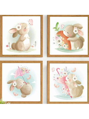 rabbit-1021 *สินค้าหมด* ชุดปักครอสติช ลายเซต 4 ชิ้น กระต่ายน้อย (ไม่มีเดินเส้น ผ้า11CTพิมพ์ลาย ปัก 3 เส้นเล็ก) ขนาดภาพละ 50*50 ซม.ผ้าครอสติช 11CTพิมพ์ลายปักบนผ้า ไหมคอตตอน 115 สี ผังลาย เข็ม