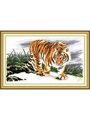 tiger-1002 *พร้อมส่ง* ชุดปักครอสติช ลายเสือมงคล (ผ้า11CTพิมพ์ลาย ปัก 3 เส้นเล็ก) ขนาด 70*48 ซม.ผ้าครอสติช 11CTพิมพ์ลายปักบนผ้า ไหมคอตตอน 33 สี ผังลาย เข็ม