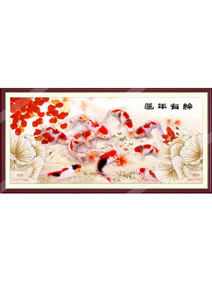 pla-1186 *สินค้าหมด* ชุดปักครอสติช ลาย 9 ปลาคาร์ปในบึงบัวน้ำใส (งานปักเต็มลาย ไม่มีเดินเส้น) ขนาดใหญ่ 155*75 ซม.ผ้าครอสติช 11CTพิมพ์ลายปักบนผ้า ไหมคอตตอน 35 สี ผังลาย เข็ม