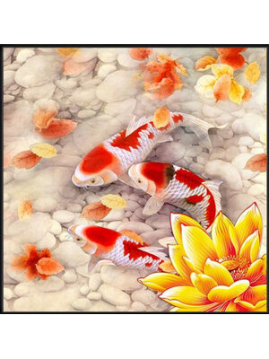 pla-2019 *พร้อมส่ง* ชุดภาพติดคริสตัลกลม ลายปลาคาร์ปบัวทอง (งานติดเต็มภาพ) ขนาด 50*50 ซม.ผ้าแคนวาส ลงกาวติดเต็มลาย+คริสตัลกลม 35 สี+อุปกรณ์ครบชุด