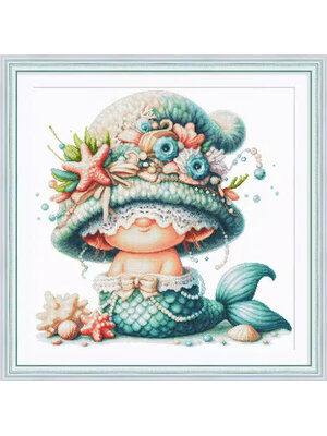 dwarf-1013 *พร้อมส่ง* ชุดปักครอสติช ลายเงือกแคระน้อย (ไม่มีเดินเส้น ผ้า11CTพิมพ์ลาย ปัก 3 เส้นเล็ก) ขนาด 75*75 ซม.ผ้าครอสติช 11CTพิมพ์ลายปักบนผ้า ไหมคอตตอน 62 สี ผังลาย เข็ม