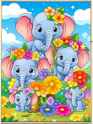 chang-1002 *พร้อมส่ง* ชุดปักครอสติช ลายครอบครัวช้าง (ปักเต็มผืนผ้า ไม่มีเดินเส้น ผ้า9CTพิมพ์ลาย ปัก 4 เส้นเล็ก) ขนาด60*80 ซม. ผ้าครอสติช 9CTพิมพ์ลายปักบนผ้า ไหมคอตตอน 39 สี ผังลาย เข็ม