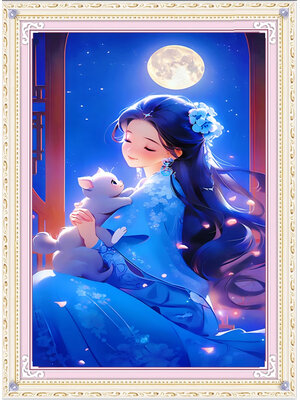 lady-1075 *สินค้าหมด* ชุดปักครอสติช ลายสาวสวยกับน้องแมว (ปักเต็มผืนผ้า ไม่มีเดินเส้น ปักครั้งละ 3 เส้นเล็ก) ขนาด 50*67 ซม.ผ้าครอสติช 11CTพิมพ์ลายปักบนผ้า ไหมคอตตอน 40 สี ผังลาย เข็ม