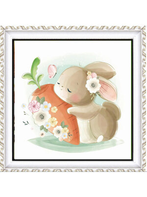 rabbit-1025 *สินค้าหมด* ชุดปักครอสติช ลายกระต่ายกอดแครอท (ไม่มีเดินเส้น ผ้า11CTพิมพ์ลาย ปัก 3 เส้นเล็ก) ขนาด 50*50 ซม.ผ้าครอสติช 11CTพิมพ์ลายปักบนผ้า ไหมคอตตอน 34 สี ผังลาย เข็ม