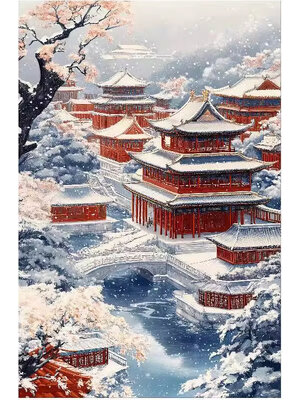 view-1035 *พร้อมส่ง* ชุดปักครอสติช ลายพระราชวังต้องห้าม ในฤดู winter (ปักเต็มผืนผ้า ไม่มีเดินเส้น ผ้า11CT พิมพ์ลาย สีน้ำตาล ปัก 3 เส้นเล็ก) ขนาด 50*70 ซม.ผ้าครอสติช 11CTพิมพ์ลายปักบนผ้า ไหมคอตตอน 31 สี ผังลาย เข็ม