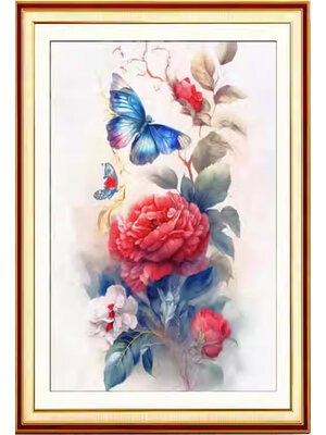 rose-1111 *สินค้าหมด* ชุดปักครอสติช ลายช่อกุหลาบกับผีเสื้อ (ปักเต็มผืนผ้า ไม่มีเดินเส้น ปักครั้งละ 3 เส้นเล็ก) ขนาด 50*68 ซม.ผ้าครอสติช 11CTพิมพ์ลายปักบนผ้า ไหมคอตตอน 38 สี ผังลาย เข็ม