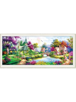 home-2018 *สินค้าหมด* ชุดภาพติดคริสตัลกลม ลายวิลล่ากลางป่าใหญ่ ( งานติดเต็มภาพ ) ขนาด 100*40 ซม.คริสตัลกลม 43 สี อุปกรณ์ครบชุด