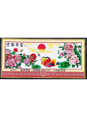 mandarin-1003 *พร้อมส่ง* ชุดปักครอสติช ลายเป็ดแมนดารินคู่ในสวนโบตั๋น (ผ้า11CTพิมพ์ลาย ปัก 3 เส้นเล็ก) ขนาด 116*48 ซม.ผ้าครอสติช 11CTพิมพ์ลายปักบนผ้า ไหมคอตตอน 46 สี ผังลาย เข็ม
