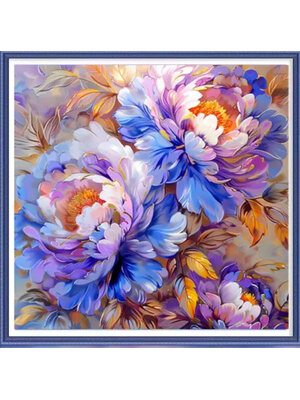 botan-1121 *สินค้าหมด* ชุดปักครอสติช ลายช่อโบตั๋นม่วง (ปักเต็มผืนผ้า ไม่มีเดินเส้น ผ้า11CTพิมพ์ลาย มีประกาย ปัก 3 เส้นเล็ก) ขนาด 50*50 ซม.ผ้าครอสติช 11CTพิมพ์ลายปักบนผ้า ไหมคอตตอน 62 สี ผังลาย เข็ม