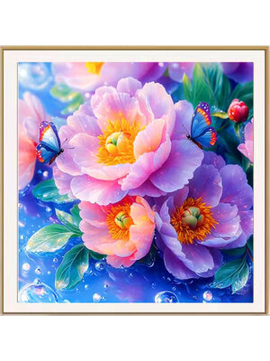 botan-1128 *สินค้าหมด* ชุดปักครอสติช ลายผีเสื้อเกาะช่อโบตั๋น (ปักเต็มผืนผ้า ไม่มีเดินเส้น ผ้า11CT พิมพ์ลาย ปัก 3 เส้นเล็ก) ขนาด 50*50 ซม.ผ้าครอสติช 11CTพิมพ์ลายปักบนผ้า+ไหมคอตตอน 53 สี+ผังลาย+เข็ม