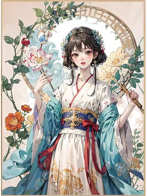 lady-1002 *พร้อมส่ง* ชุดปักครอสติช ลายสาวสวยกับดอกไม้ (ปักเต็มผืนผ้า ไม่มีเดินเส้น ผ้า9CTพิมพ์ลาย ปัก 4 เส้นเล็ก) ขนาด 60*80 ซม.ผ้าครอสติช 9CTพิมพ์ลายปักบนผ้า ไหมคอตตอน 57 สี ผังลาย เข็ม