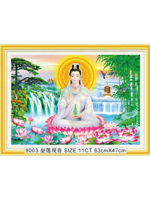 tep-1001 *พร้อมส่ง* ชุดปักครอสติช ลายพระโพธิสัตว์กวนอิม (ปักเต็มผืนผ้า ไม่มีเดินเส้น ผ้า11CTพิมพ์ลาย ปัก 3 เส้นเล็ก) ขนาด 63*47 ซม.ผ้าครอสติช 11CTพิมพ์ลายปักบนผ้า ไหมคอตตอน 38 สี ผังลาย เข็ม