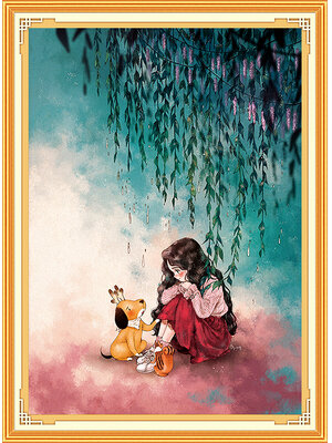 girl-1019 *พร้อมส่ง* ชุดปักครอสติช ลายสาวน้อยกับน้องหมา (ปักเต็มผืนผ้า ไม่มีเดินเส้น ผ้า11CTพิมพ์ลาย ปัก 3 เส้นเล็ก) ขนาด 53*72 ซม.ผ้าครอสติช 11CTพิมพ์ลายปักบนผ้า ไหมคอตตอน 41 สี ผังลาย เข็ม