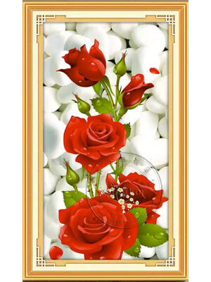 rose-1015 *สินค้าหมด* ชุดปักครอสติช ลายช่อกุหลาบแดง (ปักเต็มผืน ไม่มีเดินเส้น ปักครั้งละ 3 เส้นเล็ก) ขนาด 50*90 ซม.ผ้าครอสติช 11CTพิมพ์ลายปักบนผ้า ไหมคอตตอน 28 สี ผังลาย เข็ม