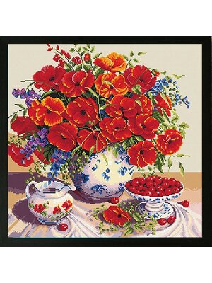 vase-2001 *พร้อมส่ง* ชุดภาพติดคริสตัลกลม ลายแจกันดอกไม้น้อย (งานติดเต็มภาพ) ขนาด 40*40 ซม. ผ้าแคนวาสลงผังลายเต็ม คริสตัลกลม 36 สี อุปกรณ์ครบชุด