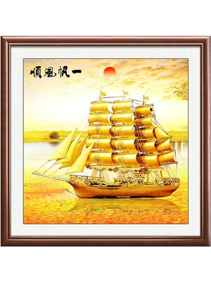 boat-2004 *สินค้าหมด* ชุดภาพติดคริสตัลกลม ลายล่องเรือสำเภา (งานติดเต็มภาพ) ขนาด 50*50 ซม.ผ้าแคนวาส ลงผังลายเต็ม+คริสตัลกลม 20 สี+อุปกรณ์ครบชุด