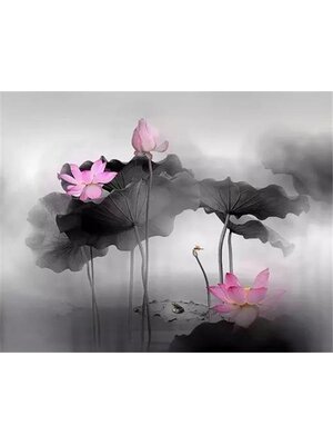 bua-2025 *พร้อมส่ง* ชุดภาพติดคริสตัลกลม ลายบึงบัว 3 (งานติดเต็มภาพ) ขนาด 36*36 ซม. คริสตัลกลม 30 สี อุปกรณ์ครบชุด