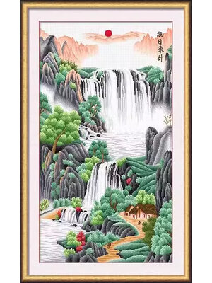 view-1045 *พร้อมส่ง* ชุดปักครอสติช ลายน้ำตกกลางป่าใหญ่ (ปักเต็มผืนผ้า ไม่มีเดินเส้น ผ้า9CTพิมพ์ลาย มีประกาย ปัก 4 เส้นเล็ก) ขนาด 65*110 ซม.ผ้าครอสติช 9CTพิมพ์ลายปักบนผ้า ไหมคอตตอน 51 สี ผังลาย เข็ม