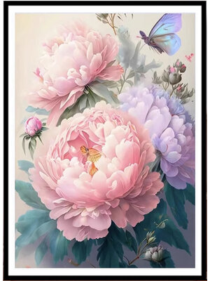 botan-1123 *สินค้าหมด* ชุดปักครอสติช ลายช่อโบตั๋นกับผีเสื้อ (ปักเต็มผืนผ้า ไม่มีเดินเส้น ผ้าตาใหญ่ ปักครั้งละ 4 เส้นเล็ก) ขนาด 65*85 ซม.ผ้าครอสติช 9 CTพิมพ์ลายปักบนผ้า ไหมคอตตอน 43 สี ผังลาย เข็ม