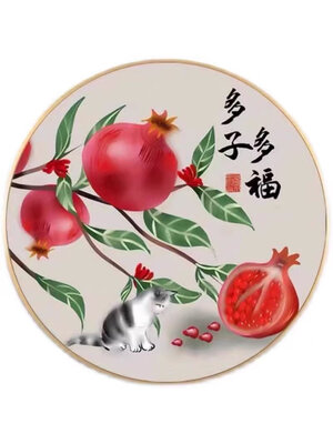 cat-1017 *พร้อมส่ง* ชุดปักครอสติช ลายแมวน้อยกับช่อทับทิม (ปักเต็มผืนผ้า ปักครั้งละ 3 เส้นเล็ก) ขนาด 50*50 ซม.ผ้าครอสติช 11CTพิมพ์ลายปักบนผ้า ไหมคอตตอน 27 สี ผังลาย เข็ม