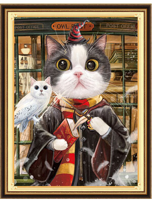 cat-1106 *สินค้าหมด* ชุดปักครอสติช ลายเหมียวพอตเตอร์ (ปักเต็มผืนผ้า ไม่มีเดินเส้น ผ้า11CTพิมพ์ลาย ปัก 3 เส้นเล็ก) ขนาด 50*63 ซม.ผ้าครอสติช 11CTพิมพ์ลายปักบนผ้า ไหมคอตตอน 42 สี ผังลาย เข็ม