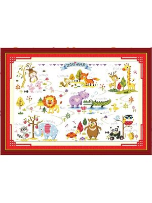 animal-1101 *สินค้าหมด* ชุดปักครอสติช ลายแผนที่สัตว์น้อย (ผ้า11CTพิมพ์ลาย ปัก 3 เส้นเล็ก) ขนาด 70*48 ซม.ผ้าครอสติช 11CTพิมพ์ลายปักบนผ้า ไหมคอตตอน 25 สี ผังลาย เข็ม