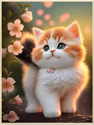 cat-1120 *สินค้าหมด* ชุดปักครอสติช ลายแมวน้อยกับช่อซากุระ (ปักเต็มผืนผ้า ไม่มีเดินเส้น ปักครั้งละ 3 เส้นเล็ก) ขนาด 40*50 ซม.ผ้าครอสติช 11CTพิมพ์ลายปักบนผ้า ไหมคอตตอน 26 สี ผังลาย เข็ม