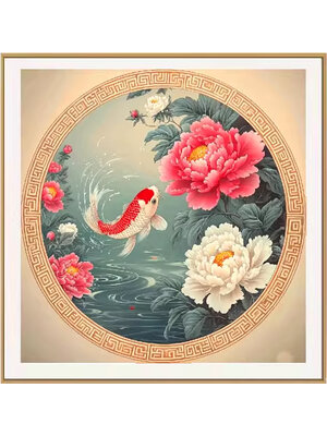 pla-1015 *พร้อมส่ง* ชุดปักครอสติช ลายปลาคาร์ปโบตั๋น (ปักเต็มผืนผ้า ไม่มีเดินเส้น ผ้า11CT พิมพ์ลาย ปัก 3 เส้นเล็ก) ขนาด 50*50 ซม.ผ้าครอสติช 11CTพิมพ์ลายปักบนผ้า ไหมคอตตอน 23 สี ผังลาย เข็ม